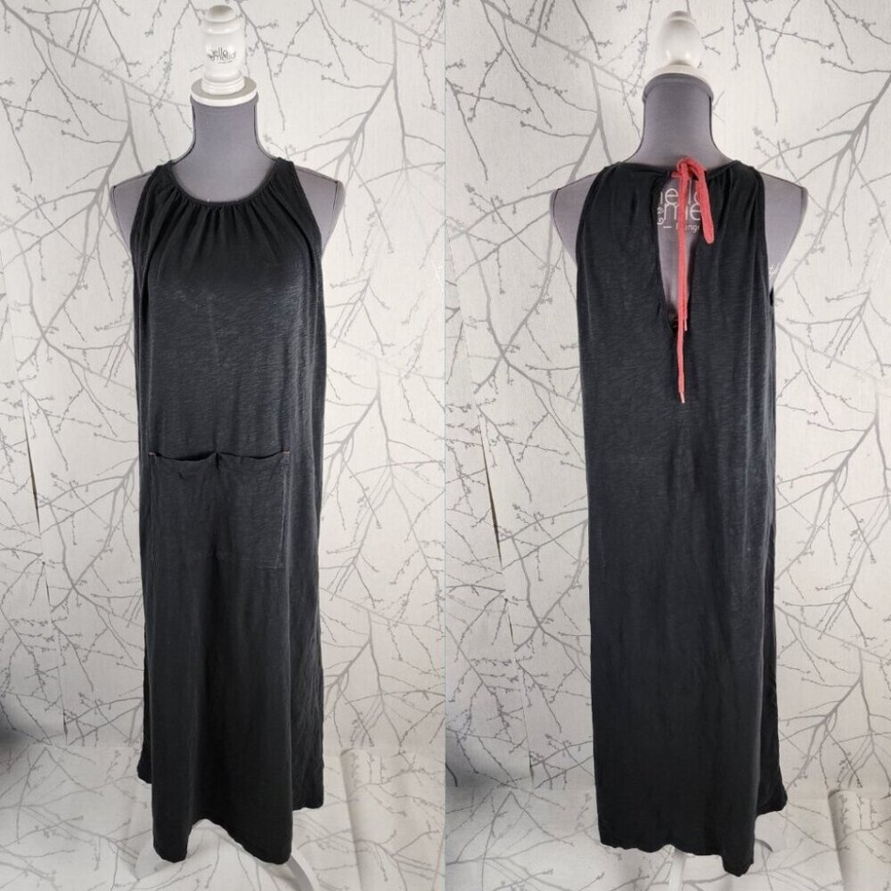 PAN Gray 100% Cotton Tie Keyhole Back Maxi Dress